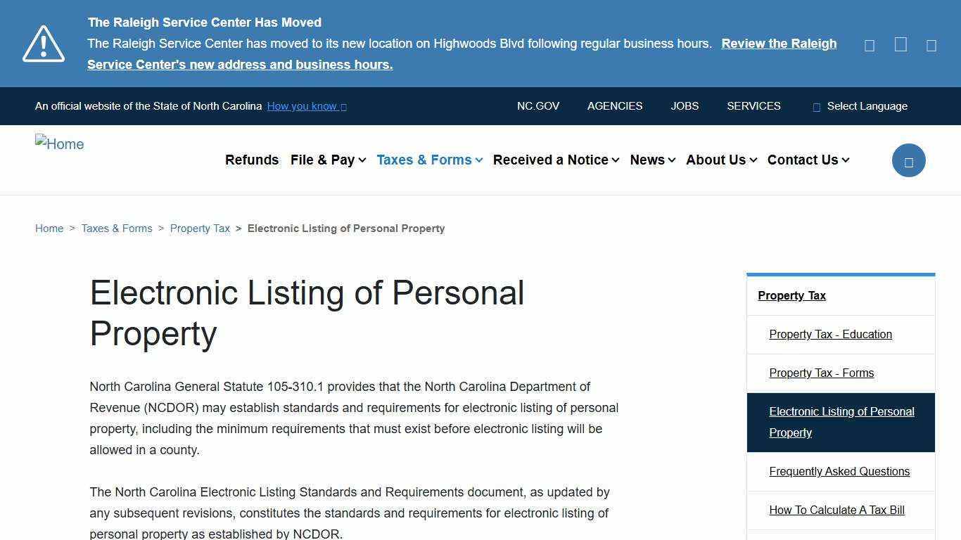 Electronic Listing of Personal Property | NCDOR